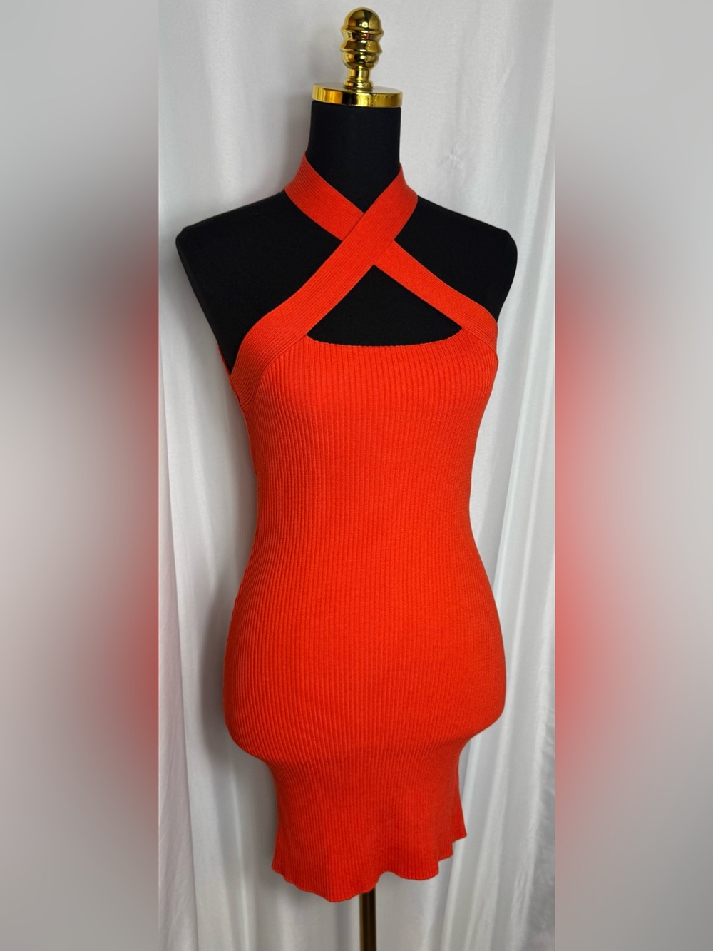 FOREVER 21 Orange Knit Criss Cross front Midi Dress S Sleeveless Ribbed NWT - Picture 1 of 5